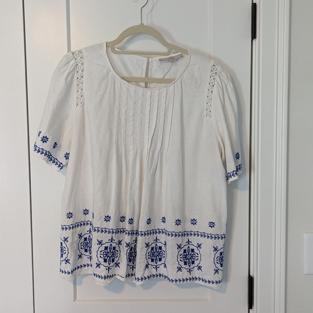 Loft linen embroidered top